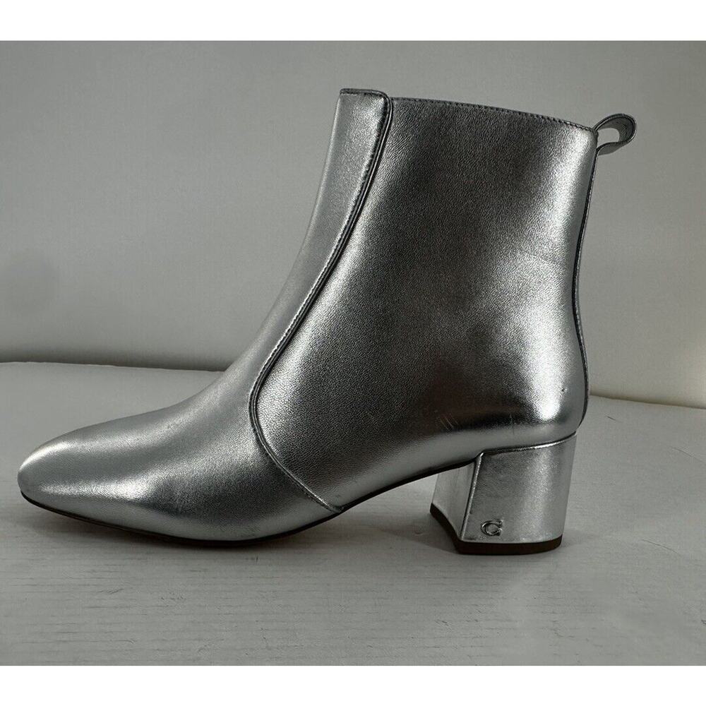 Coach Ankle Noah Bootie Sz 9.5 Silver Metallic Leather Almond Toe Amputee Left - Picture 2 of 15